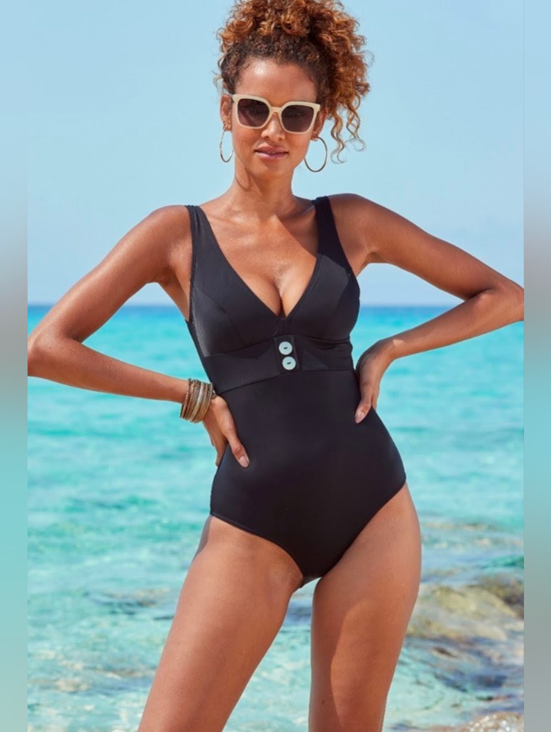 Nwt Lascana Button Detail V-Neck One Piece Sz.2 A/B Cup